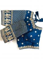 Cobra Silk Navy Blue Traditional Wear Embroidery Work Blouse